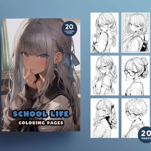 ANIME Coloring Book &quot;SCHOOL LIFE&quot; of Girls, Boys, Ghibli & Animals, High Quality coloring pages - pdf and jpeg- Instant Download