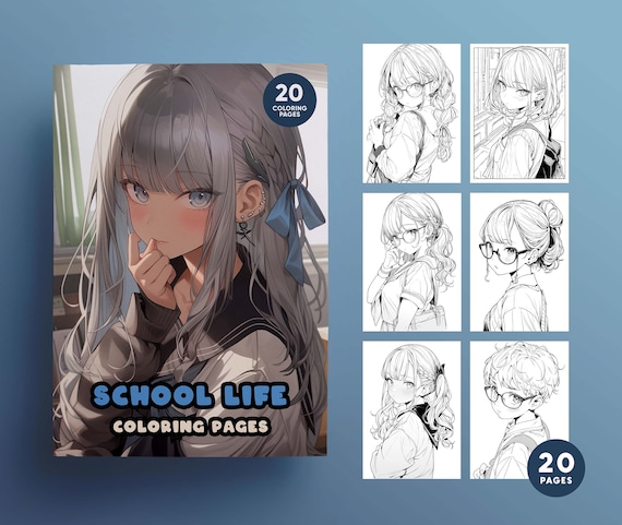 ANIME Coloring Book "SCHOOL LIFE" of Girls, Boys, Ghibli & Animals, High Quality coloring pages - pdf and jpeg- Instant Download