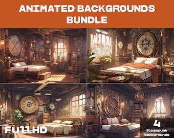 Fondos animados de dormitorio estilo steampunk / Superposición en bucle para transmisiones de Vtuber (MP4)