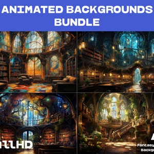 4 ANIMATED BACKGROUNDS | Fantasy Library Background | Library Looped Vtuber Twitch Stream Overlay Background | FullHD Animated BACKGROUNDS