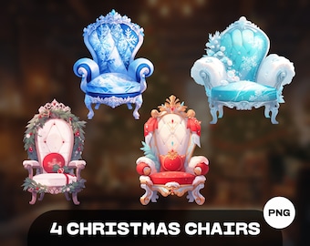 VTUBER 4 Winter Christmas Chairs Set, VTUBER Asset | High Quality PNG Files | Transparent