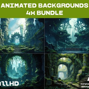 4 GEANIMEERDE ACHTERGRONDEN | Jungle tempel achtergrond | Forest Looped Vtuber Twitch Stream Overlay-achtergrond | FullHD geanimeerde ACHTERGRONDEN
