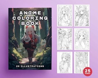 ANIME Coloring Book of Girls, Boys, Ghibli & Animals, High Quality coloring pages - pdf and jpeg- Instant Download