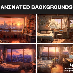 4 ANIMATED BACKGROUNDS | Cozy Room | Lofi Cozy Fantasy Looped Vtuber Twitch Stream Overlay Background | 4K BACKGROUNDS
