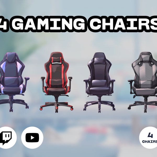 VTUBER 4 Black Simple Gaming Chairs Set, VTUBER Asset / Archivos PNG de alta calidad / Transparente