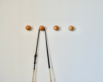 Modern Wood Ball Wall Hooks, Single Organizer, Hat Rack, Towel Hook, Nursery Hook - Natural