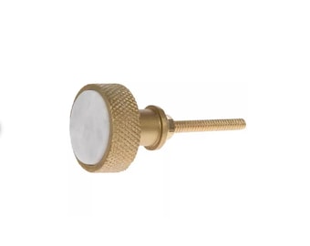 Marble and Brass Round Knurled Knob - Stone Knob - Drawer Knob - Two tone knob
