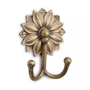 FLOWER Brass Hook, Decorative Hook, Wall Hook, Metal Hook - Satin Brass
