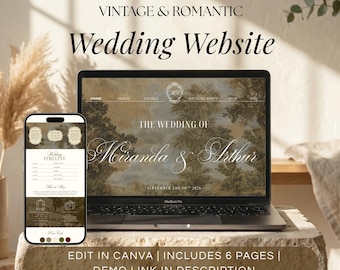 Vintage & Romantic Wedding Website Template, Old Money Aesthetic Canva Website Template, Romantic Luxury Wedding Website