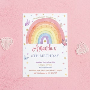 Rainbow Birthday Invitation Boho Rainbow Birthday Invitation Girls Birthday Invitation