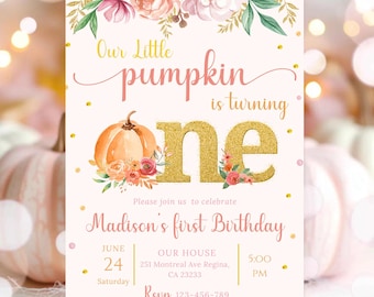 Editable Pumpkin 1st Birthday Invitation Our Little Pumpkin Birthday Invitation Fall First Birthday Invitation
