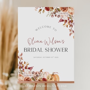 Falling in Love Bridal Shower Welcome Sign, Fall Bridal Shower Welcome Banner, Editable Autumn Bridal Welcome Sign, Pumpkin Theme