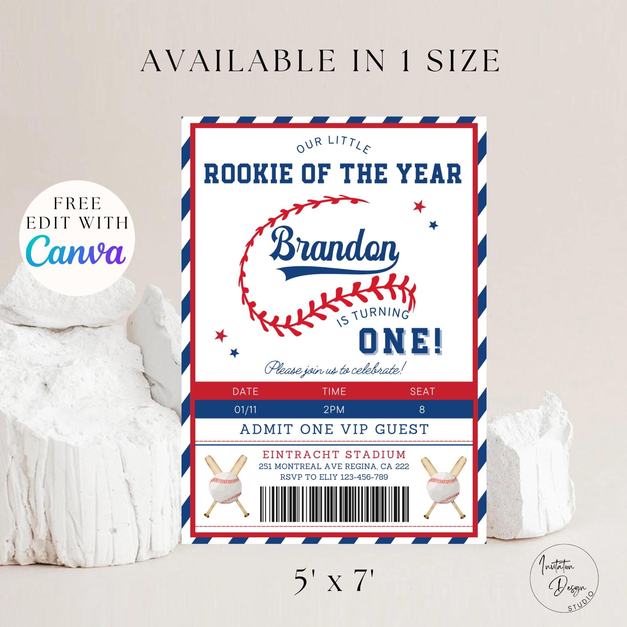 Editable Rookie of the Year First Birthday Invitation Baseball Boy ...