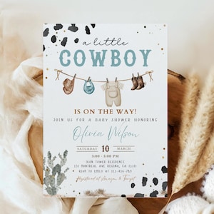 Cowboy Baby Shower Invitation, A Little Cowboy Shower Invitation, Blue Western Baby Shower Invite, Rodeo Baby Shower Theme