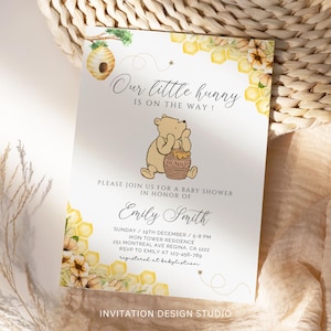 A Little Hunny Is On The Way Baby Shower Invitation Classic Winnie the Pooh Baby Shower Evite Little Hunny Pooh Invitation