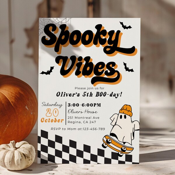 Editable Spooky Vibes Birthday Invitation Boy Halloween Birthday Invitation Spooktacular Invites Kids Halloween Party
