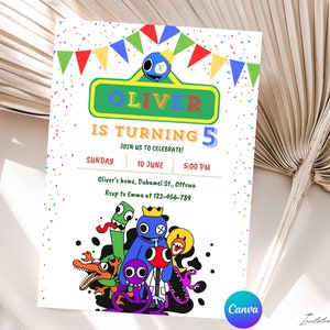 Editable Rainbow Friend Birthday Invitation DIY Rainbow Friends Cute Invite Kids Birthday Evite