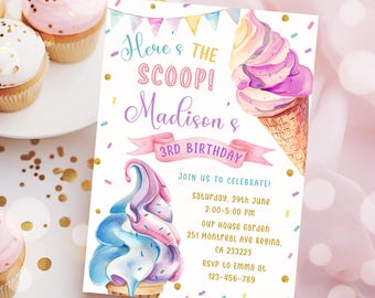 Blush Pink Ice Cream Birthday Invitation Rainbow Ice Cream Invitation Girl Ice Cream Party Cute Invite