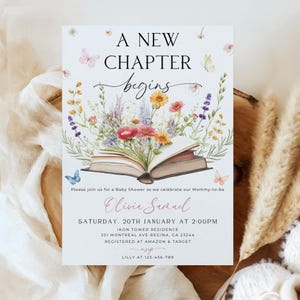 A New Chapter Begins Baby Shower Invitation, Wildflower Storybook Baby Shower Invite, Book Theme Gender Neutral Baby Shower Party