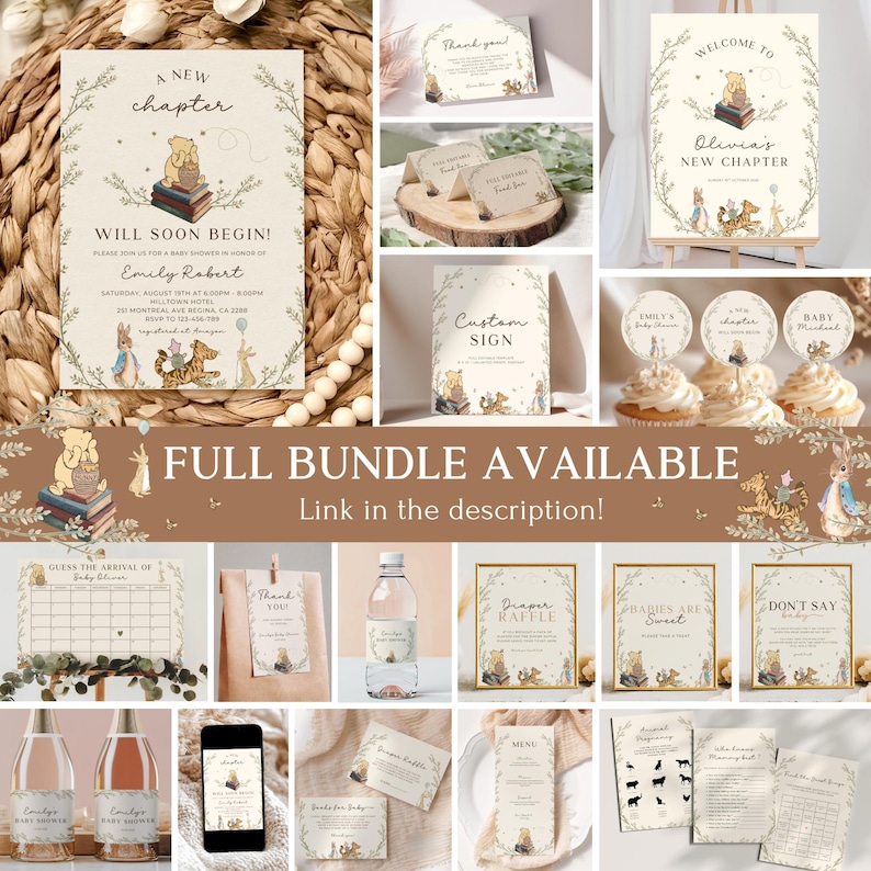 A New Chapter Will Soon Begin Baby Shower Invitation, Storybook Baby Shower Template, Classic Winnie the Pooh Baby Shower Invite image 3