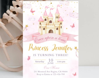 Editable Pink Princess Castle Birthday Invitation Charming Party Invite Princess Castle Cute Invite