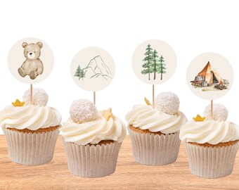 One Happy Camper Cupcake Toppers Happy Camper Decor One Camper Birthday