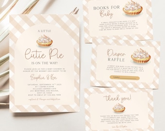 A Little Cutie Pie Is On the Way Baby Shower Set, Cutie Pie Editable Invite Set, Fall Baby Shower Diaper Raffle Ticket