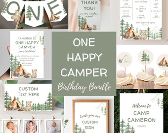 One Happy Camper Birthday Bundle One Happy Camper Editable One Birthday Bundle