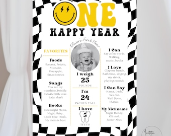 One Happy Dude Milestone Sign Smiley Face Birthday Party Sign One Cool Dude Party Favors