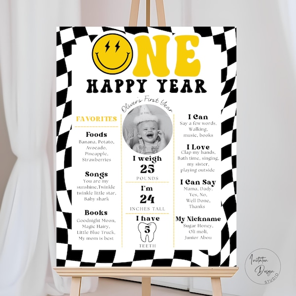 One Happy Dude Milestone Sign Smiley Face Birthday Party Sign One Cool Dude Party Favors