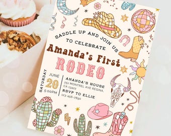 Invitación de cumpleaños para mi primer rodeo Invitación de cumpleaños para niña del salvaje oeste de mi primer rodeo Invitación de cumpleaños para niña del rodeo