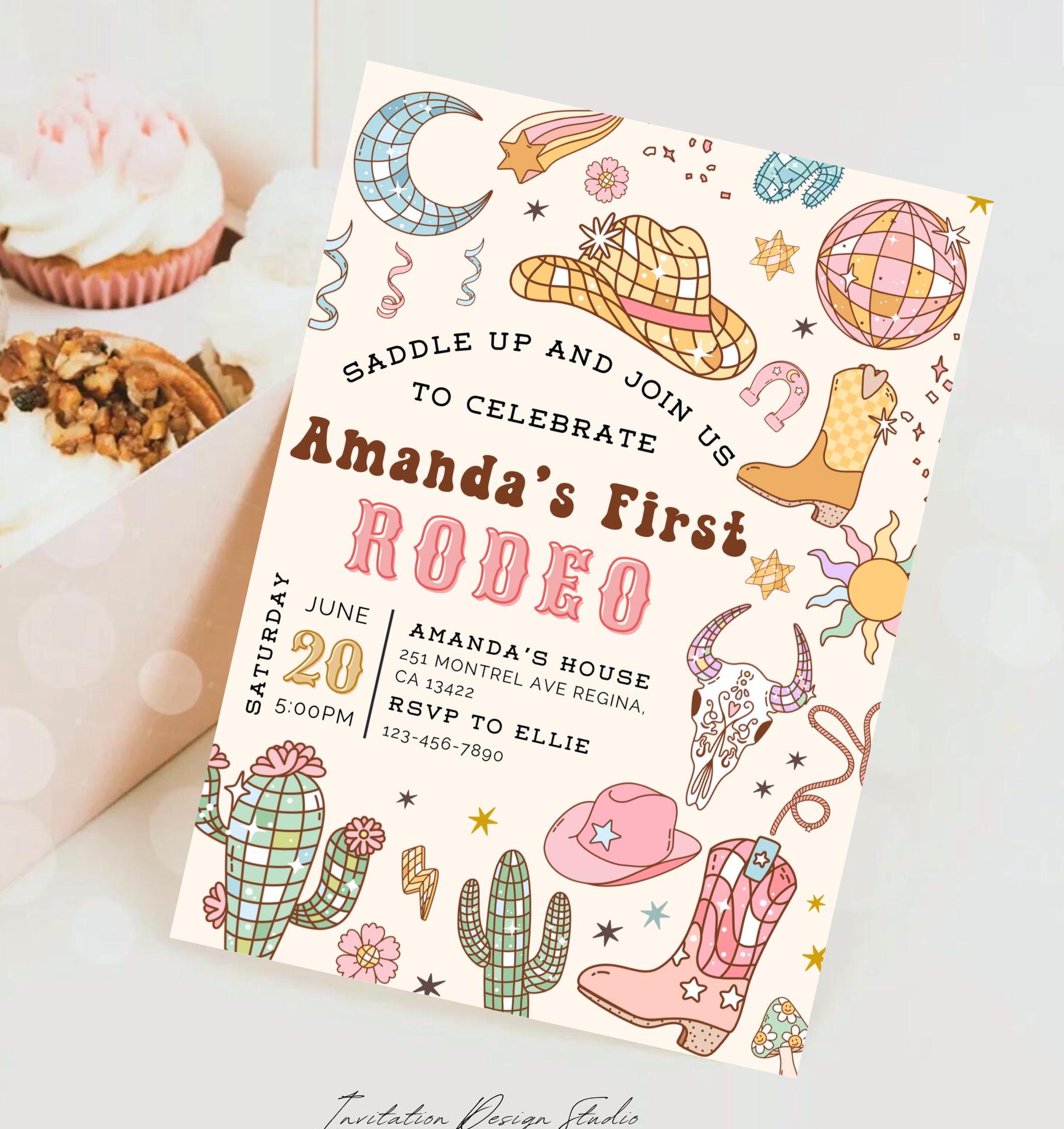 First Rodeo Birthday Invitation My First Rodeo Wild West Birthday Girl ...