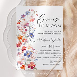 Love is In Bloom bruids douche uitnodiging, Wildflower vrijgezellenfeest uitnodiging sjabloon, bloemen bruids douche brunch uitnodiging