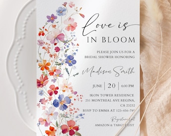 Love is In Bloom Bridal Shower Invitation, Wildflower Bridal Shower Invite Template, Floral Bridal Shower Brunch Invitation