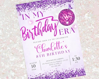 In My Birthday Era Invitation My Birthday Era Cute Invite Purple Retro Disco Ball Girl Invitation