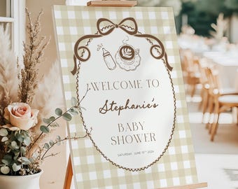 Letrero de bienvenida para baby shower "Se está gestando un bebé", Letrero de bienvenida para bebé con temática de café, Póster de café "Se está gestando un bebé", Plantilla de Café Bebe