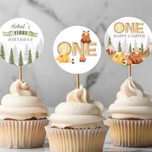 One Happy Camper Cupcake Toppers Happy Camper Decor Cupcake Topper Camper Party Decor