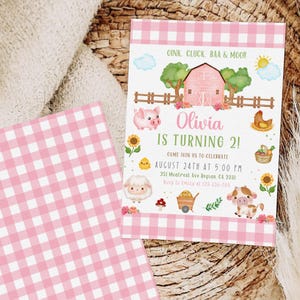 Pink Farm Animals Birthday Invitation Editable Farm Animals Invite Girl Farm Birthday Party Invitation