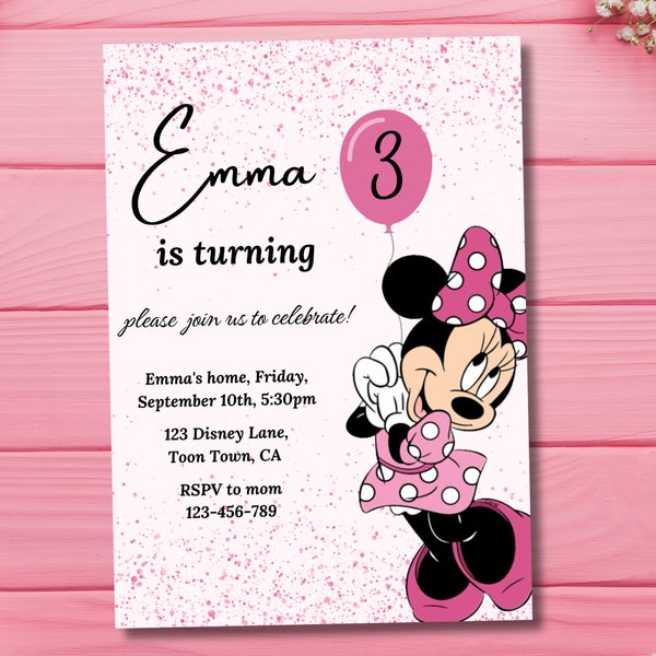 Editable Minny Mouse Invitation Minny Cute Invite Digital Oh-Toodles Invite