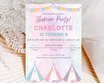 Girl Slumber Party Invite Sleepover Party Birthday Invitation Pajama Party Cute Invite Sleepover Invitation
