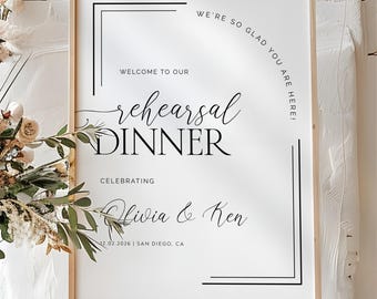 Rehearsal Dinner Welcome Sign, Customizable Luxury Wedding Rehearsal Decoration, Modern The Night Before Wedding Signage
