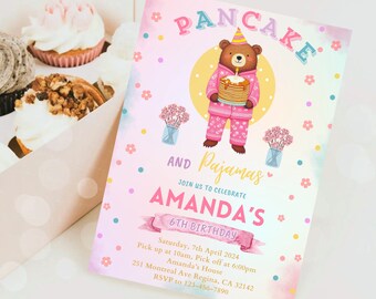 Editable Pancakes and Pajamas Birthday Invitation Sleepover Party Invitation Sleepover Pajama Party Invite