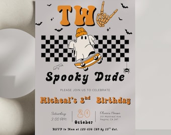 Two Spooky Halloween Birthday Invitation, Editable Two Spooky Dude Halloween Invitation, Digital Halloween 2nd Birthday Boy Invite