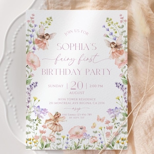 Fairy First Birthday Invitation Enchanted Garden Invitation FairyTale Invitation Fairy 1st Birthday Girl Invite