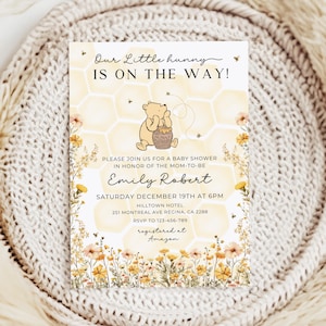 A Little Hunny Is On The Way Baby Shower Invitation Classic Winnie the Pooh Baby Shower Invitation Floral Little Honey Invite