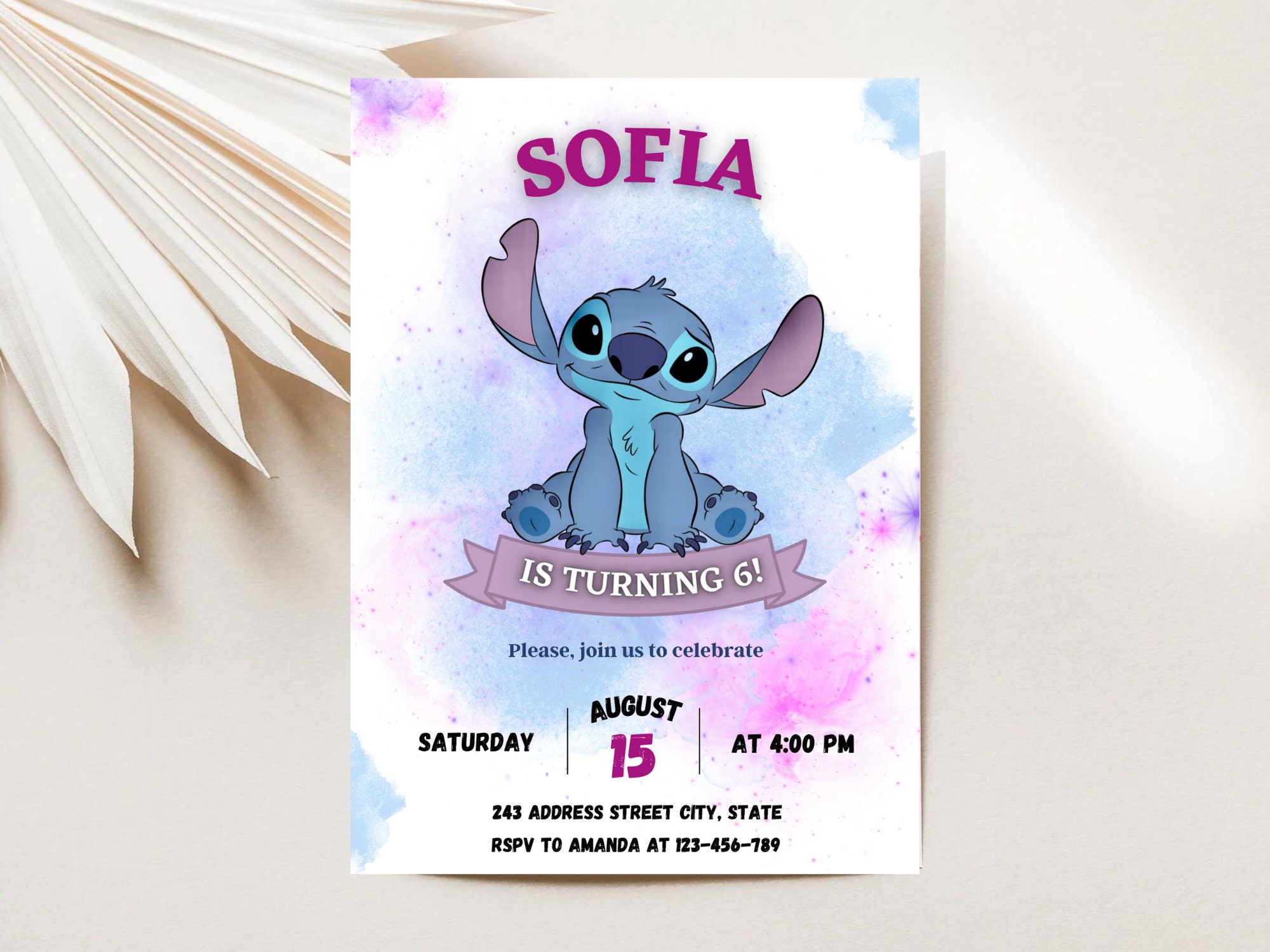 Faire-part de point modifiable pour anniversaire Lilo Stitch, invitation  mignonne pour une fête de point -  France