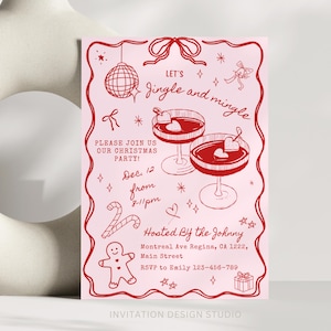 Invito alla festa di Natale Jingle Mingle modificabile Invito di Natale disegnato a mano stravagante Invito alla festa di Natale divertente