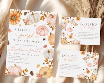 Invitación para baby shower "Una pequeña calabaza está en camino", invitación para baby shower con calabaza de otoño, decoraciones para baby shower de otoño
