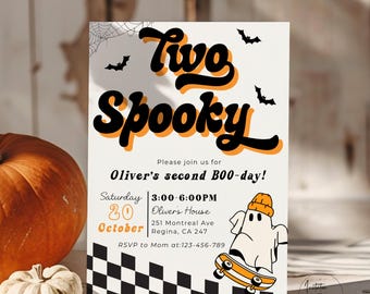 Editable Two Spooky Invitation Halloween Birthday Invitation Ghost 2nd Birthday Spooktacular Party Halloween Invitation