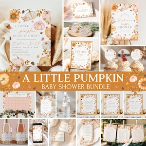 Ein kleines Kürbis-Babyparty-Bundle, bearbeitbares Herbst-Babyparty-Einladungsset, Herbstkürbis-Babypartypaket